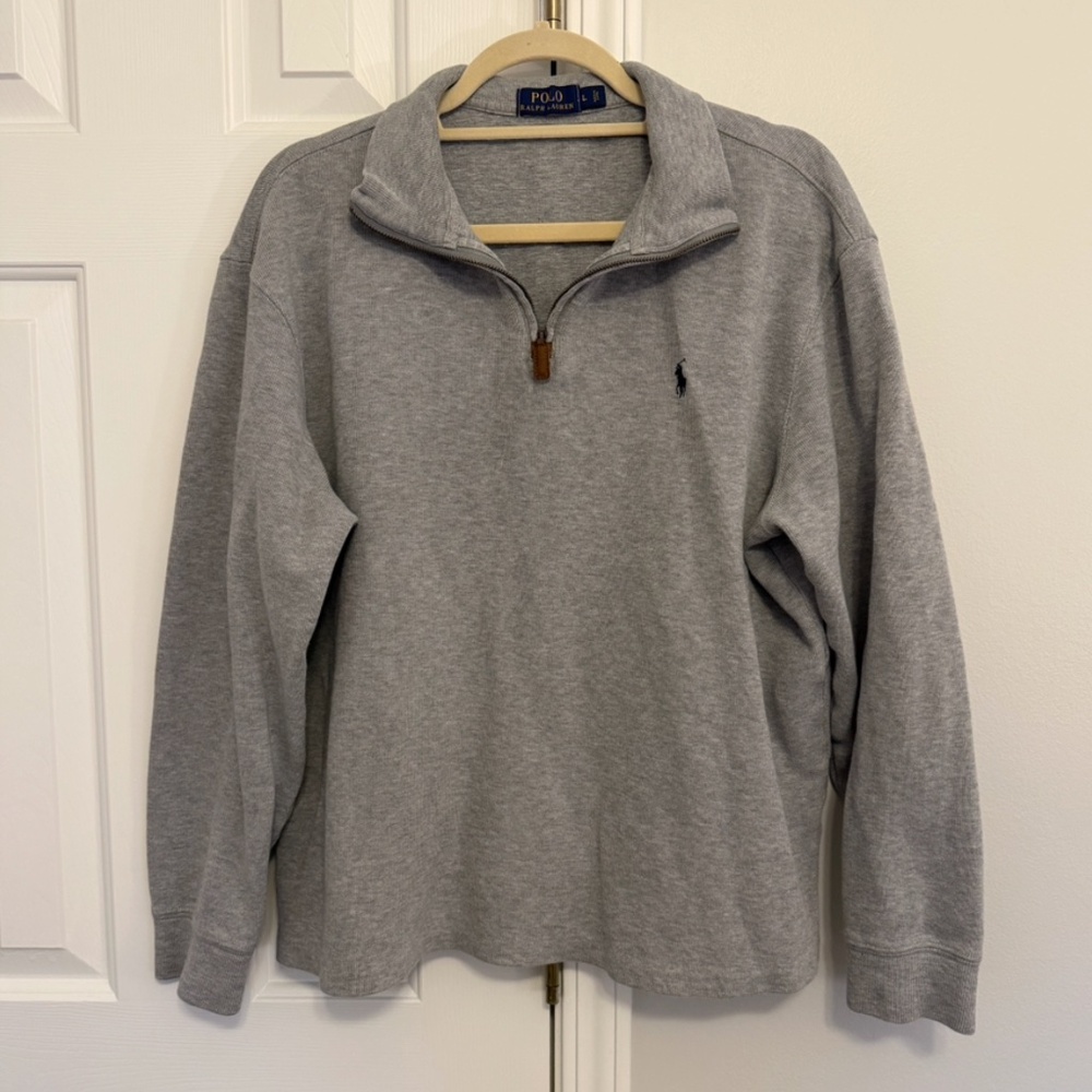 POLO Ralph Lauren Men's Cotton Quarter-Zip Pullover Sweatshirt Gray